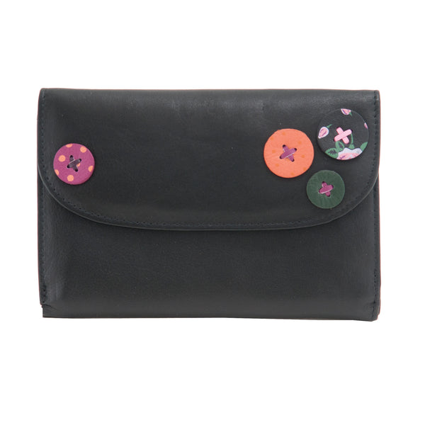 1007B 17 - Leather Flap Over Purse with Button Applique Detail