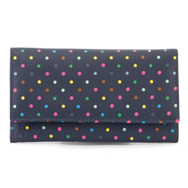 1030P 17 24 - Leather Flap Over Polka Print Purse