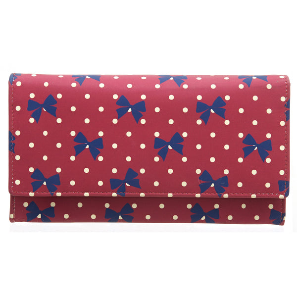 1030P 17 69 - Leather Flap Over Polka Bow Print Purse