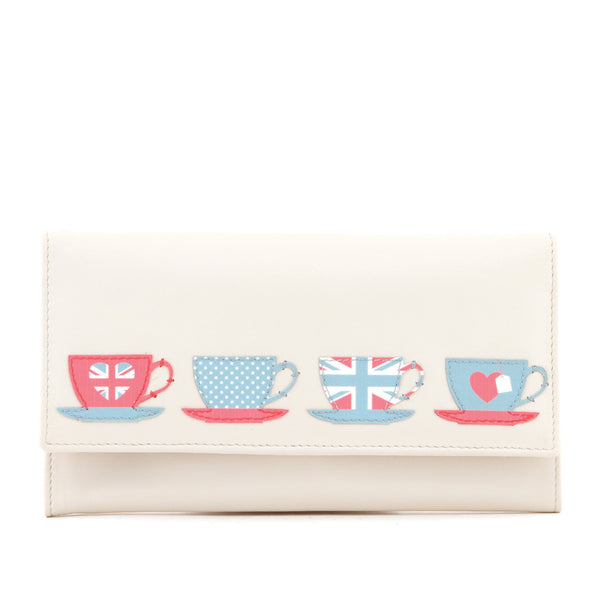 1030TC 17 - Leather Flap Over Tea Cups Applique Purse