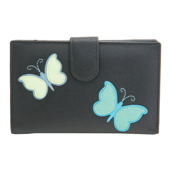 1309BF 21 - Leather Flap Over Purse with Butterfly Applique