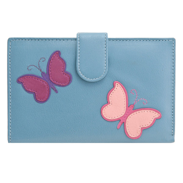1309BF 21 - Leather Flap Over Purse with Butterfly Applique