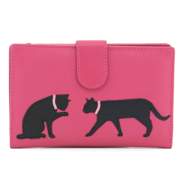 1309CT 21 - Leather Flap Over Purse with Cat Applique
