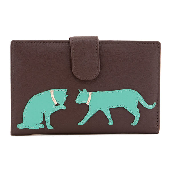 1309CT 21 - Leather Flap Over Purse with Cat Applique