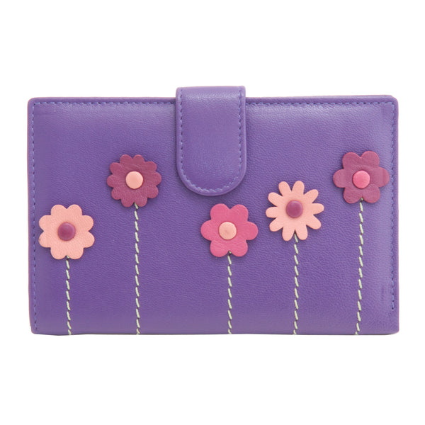 1309FL 21 - Leather Flap Over Purse with Flower Applique