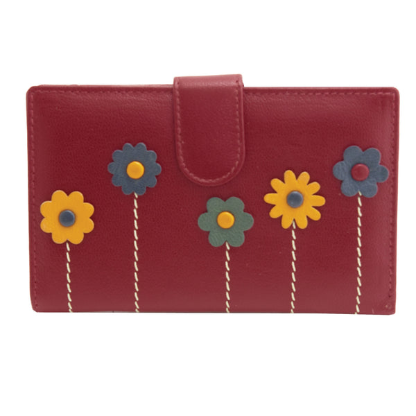1309FL 21 - Leather Flap Over Purse with Flower Applique