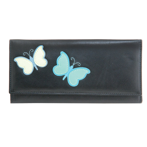 1310BF 21 - Leather Flap Over Purse with Butterfly Applique