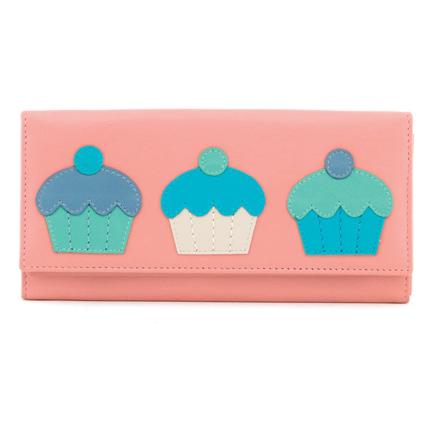 1310CC 21 - Leather Flap Over Purse with Cupcake Applique