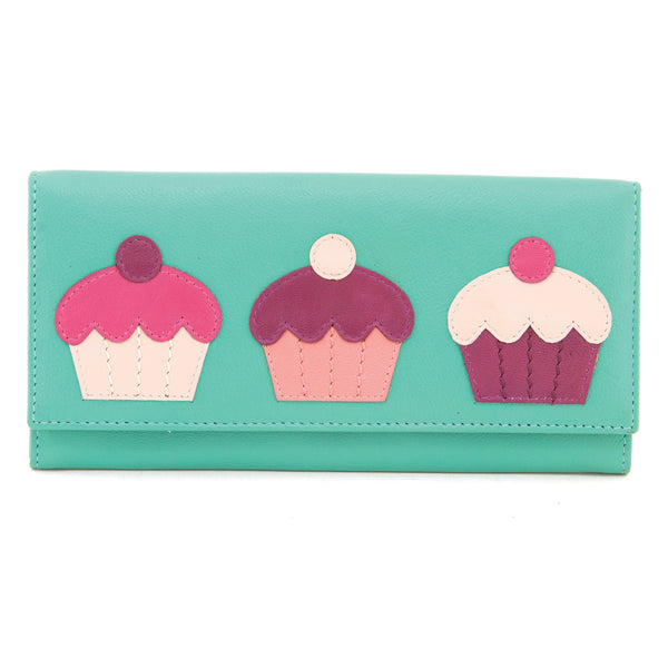 1310CC 21 - Leather Flap Over Purse with Cupcake Applique