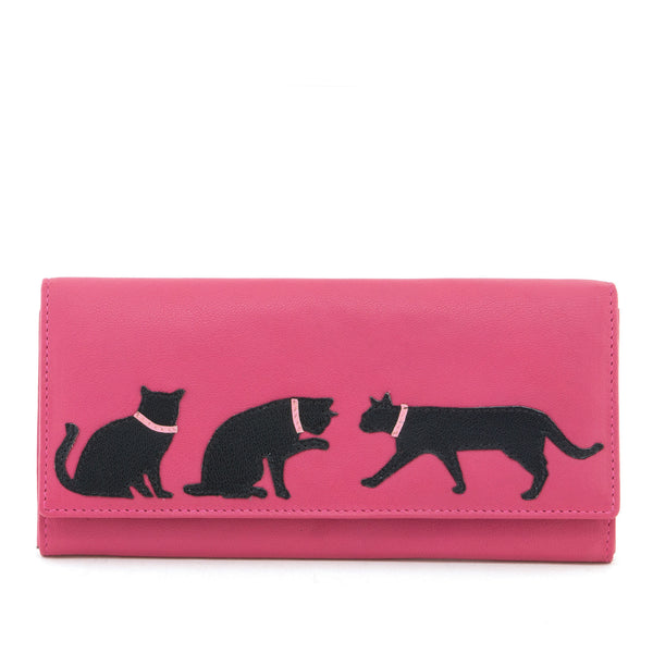 1310CT 21 - Leather Flap Over Purse with Cat Applique