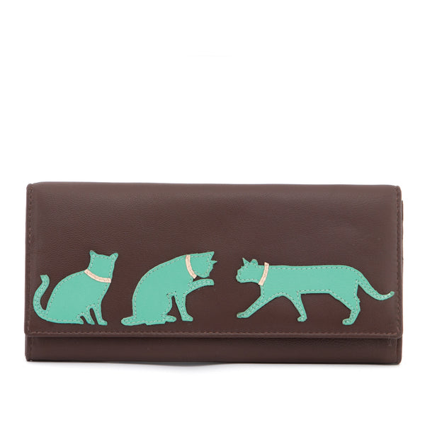1310CT 21 - Leather Flap Over Purse with Cat Applique
