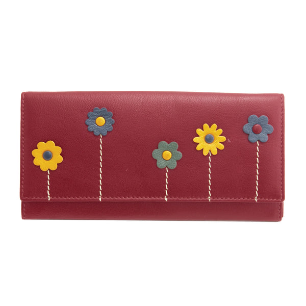1310FL 21 - Leather Flap Over Purse with Flower Applique
