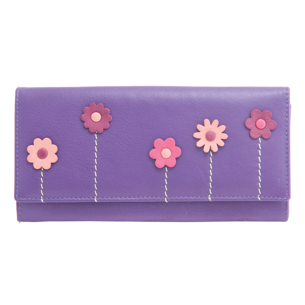 1310FL 21 - Leather Flap Over Purse with Flower Applique