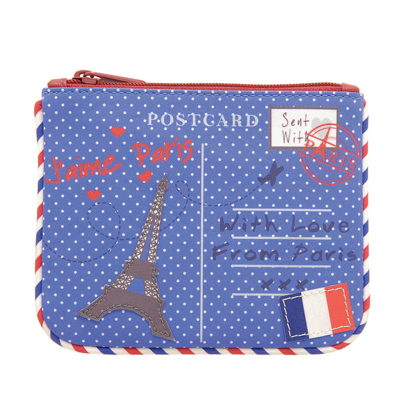 1723 23 PRS - Zip Top Coin Purse with Paris Postcard Applique