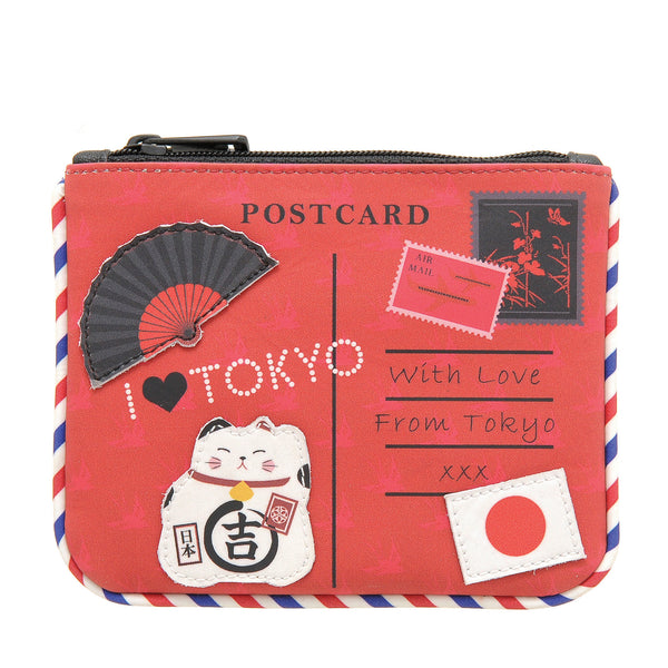 1723 23 TKY - Zip Top Coin Purse with Tokyo Postcard Applique