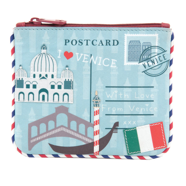 1723 23 VNC - Zip Top Coin Purse with Venice Postcard Applique