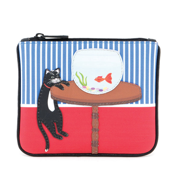 1723 23 CAT - Zip Top Coin Purse with Cat & Fish Applique