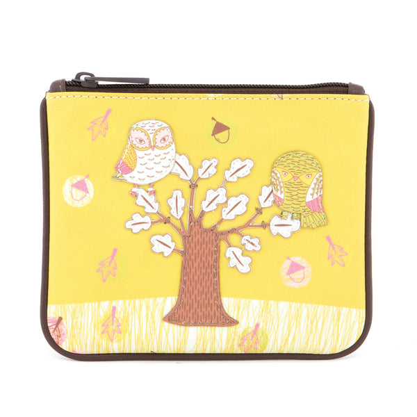 1723 23 OWL - Zip Top Coin Purse with Owl & Tree Applique