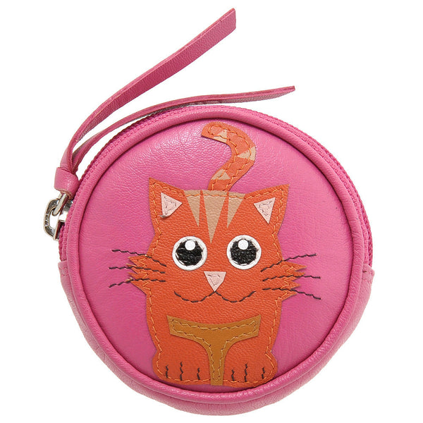 1727 23 CAT - Leather Zip Top Coin Purse with Cat Applique