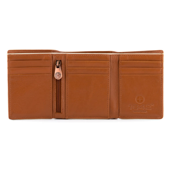 2036 PI 4 - Three Fold Leather Wallet with Inside Zip Pocket
