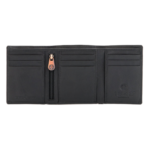 2036 17 - Three Fold Leather Wallet with Inside Zip Pocket