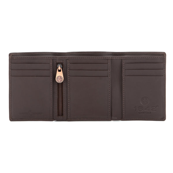 2036 17 - Three Fold Leather Wallet with Inside Zip Pocket