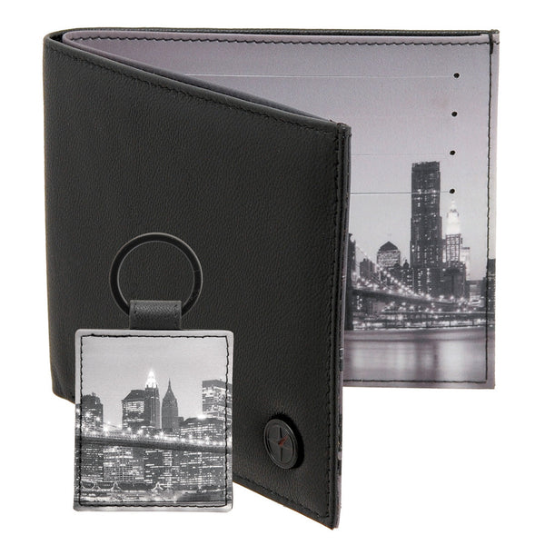 2037 GS 19 NYC - Two Fold Leather Wallet and Keyring Gift Set with New York Print * 1pc LEFT *