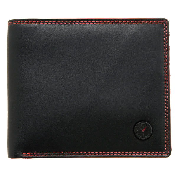 2039 18 19 - Black / Red Two Fold Leather Wallet