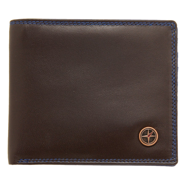 2039 18 2 - Brown / Blue Two Fold Leather Wallet