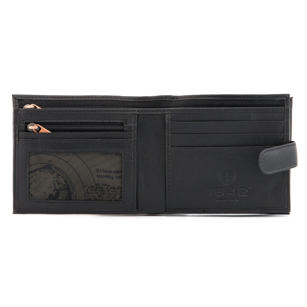 2042 17 - Two Fold Leather Wallet with Inside Zip Pockets & Tab