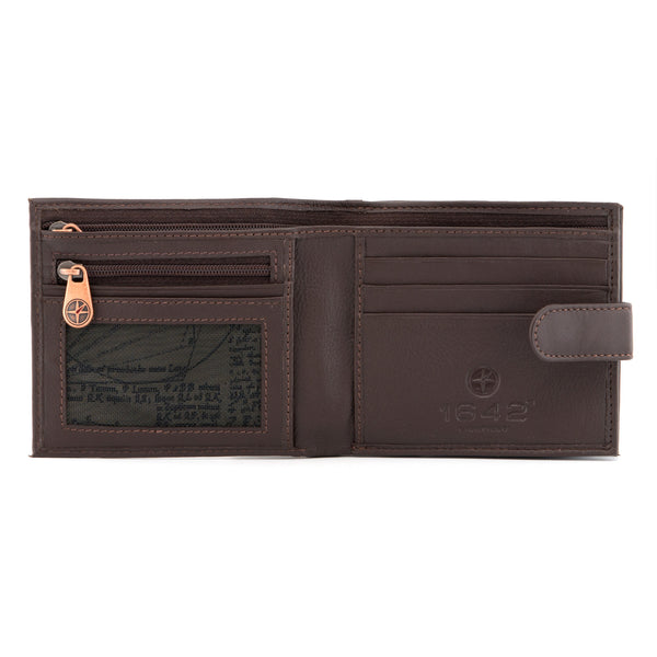 2042 17 - Two Fold Leather Wallet with Inside Zip Pockets & Tab
