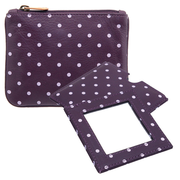 2357P 17 - Leather Polka Print Purse & Mirror Gift Set