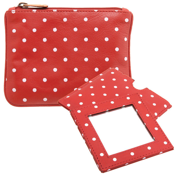 2357P 17 - Leather Polka Print Purse & Mirror Gift Set