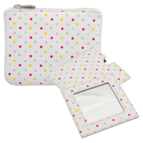 2357P 17 - Leather Polka Print Purse & Mirror Gift Set