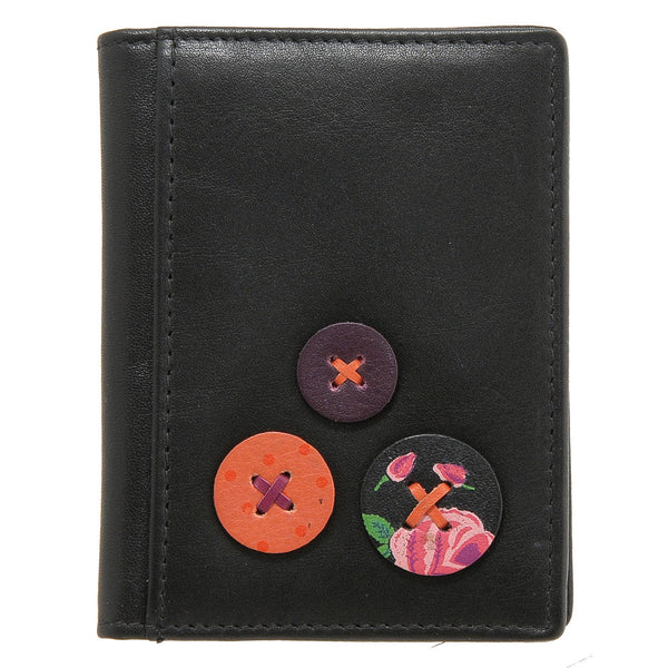 5017B 17 - Leather Credit Card Holder with Button Applique Detail