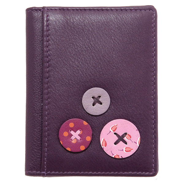 5017B 17 - Leather Credit Card Holder with Button Applique Detail