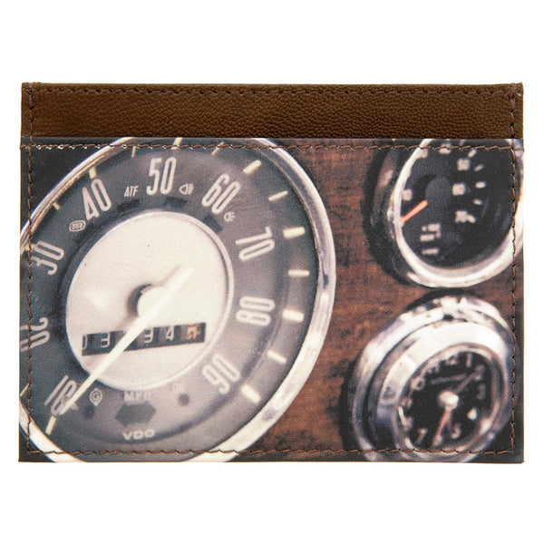 5028 19 - Slim Leather Credit Card Holder with Car Dashboard Print