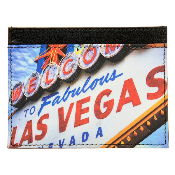 5028 19 - Slim Leather Credit Card Holder with Las Vegas Print