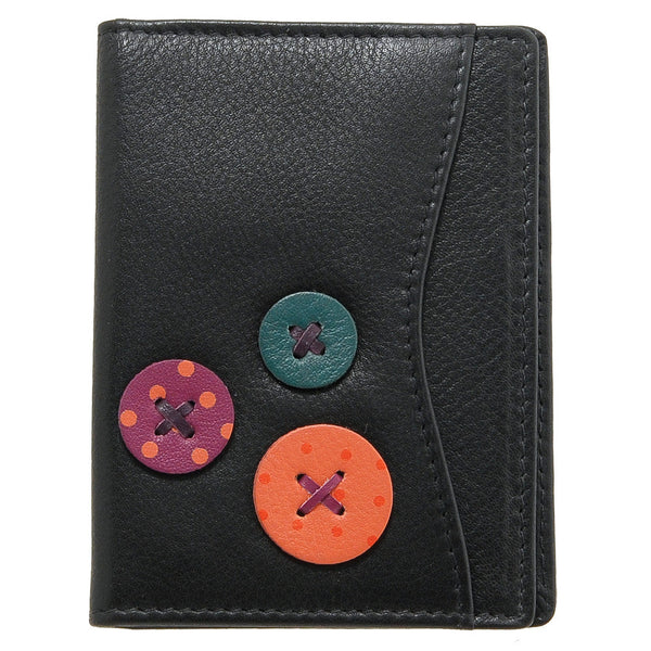 5307B 17 - Leather Travel Pass Holder with Applique Button Detail