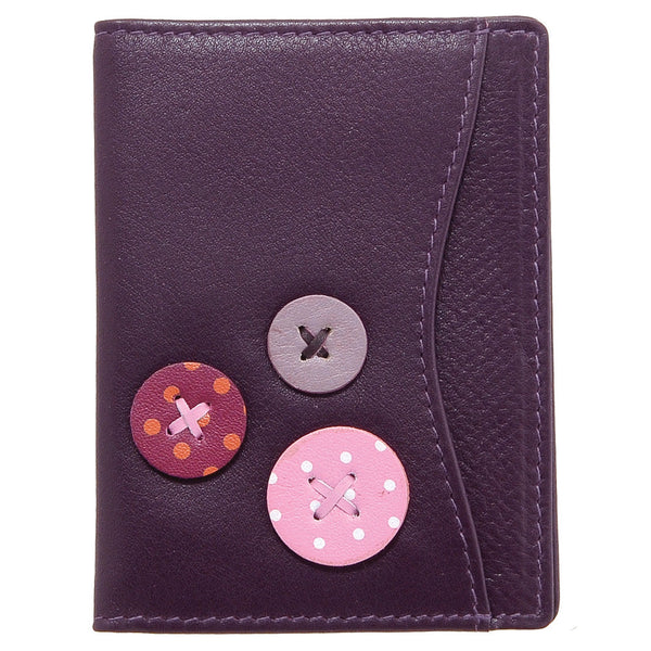 5307B 17 - Leather Travel Pass Holder with Applique Button Detail