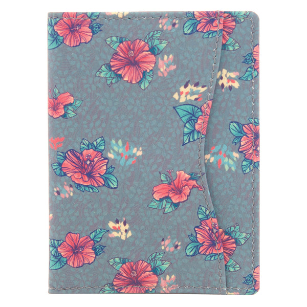 5307FL 17 - Leather Hibiscus Floral Print Travel Pass Holder