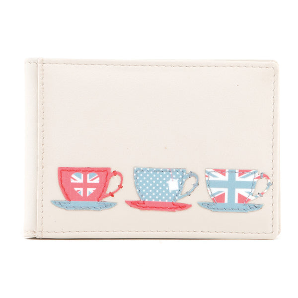 5318TC 17 - Leather Tea Cups Applique Travel Pass Holder