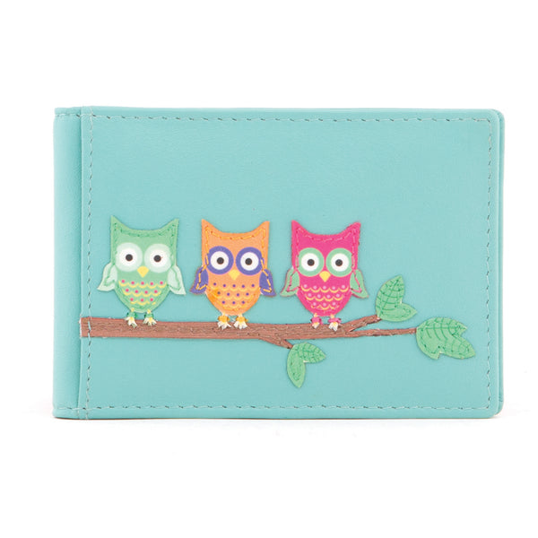 5318OW 17 21 - Leather Owls Applique Travel Pass Holder