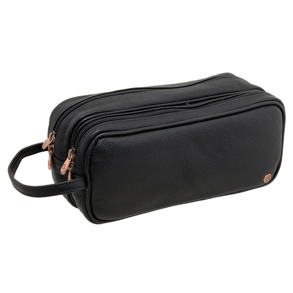 6305 12 - Leather Double Zip Top Wash Bag