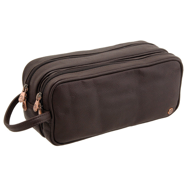 6305 12 - Leather Double Zip Top Wash Bag
