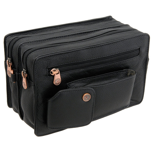 6520 12 - Leather Double Zip Top Wrist Bag