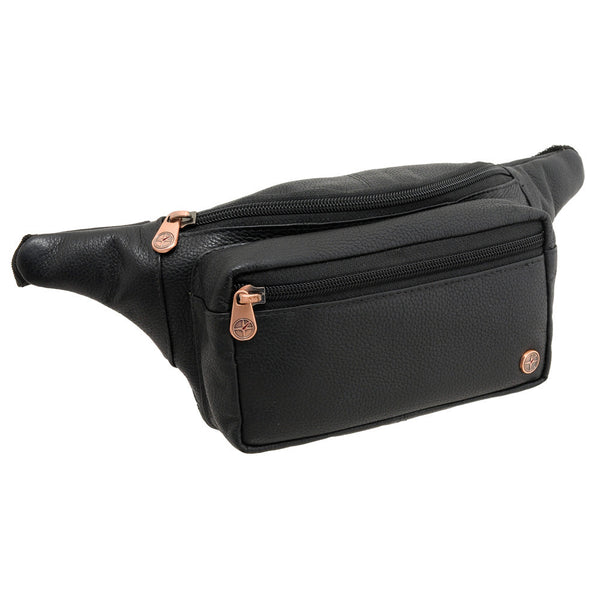 6523 12 - Leather Travel Zip Top Bum Bag
