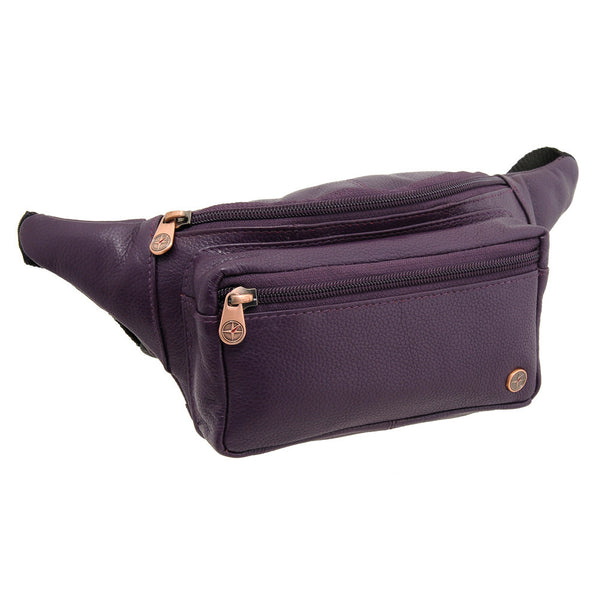 6523 12 - Leather Travel Zip Top Bum Bag
