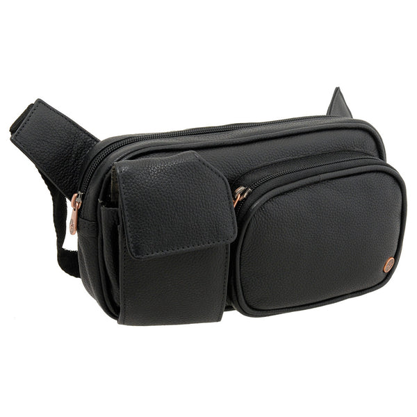 6526 12 - Leather Travel Zip Top Bum Bag