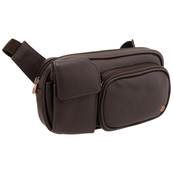 6526 12 - Leather Travel Zip Top Bum Bag